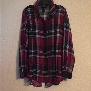 Lane Bryant Burgundy and Black Plaid Shirt